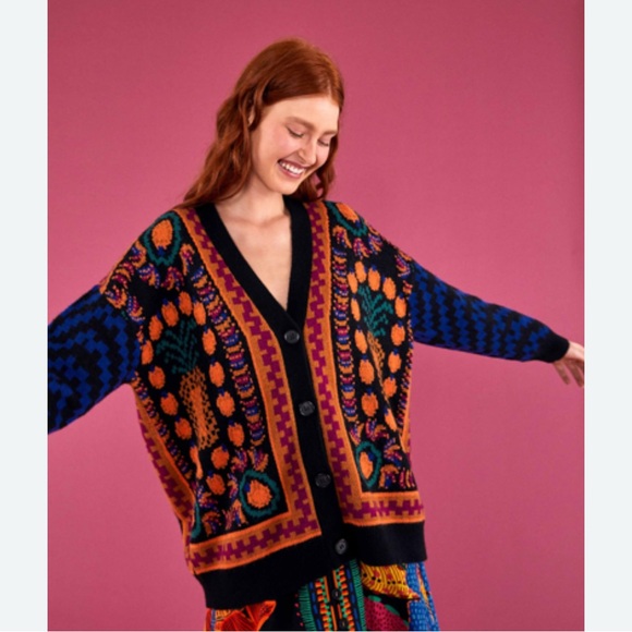 FARM Rio Sweaters - Farm Rio Pineapple Scarf Cardigan Colorful Patterned Women's Sweater